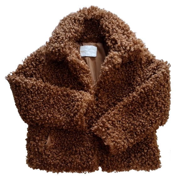 ZARA | Faux Fur Curly Sherpa Brown Lapel Jacket | Women's Small - Picture 9 of 15